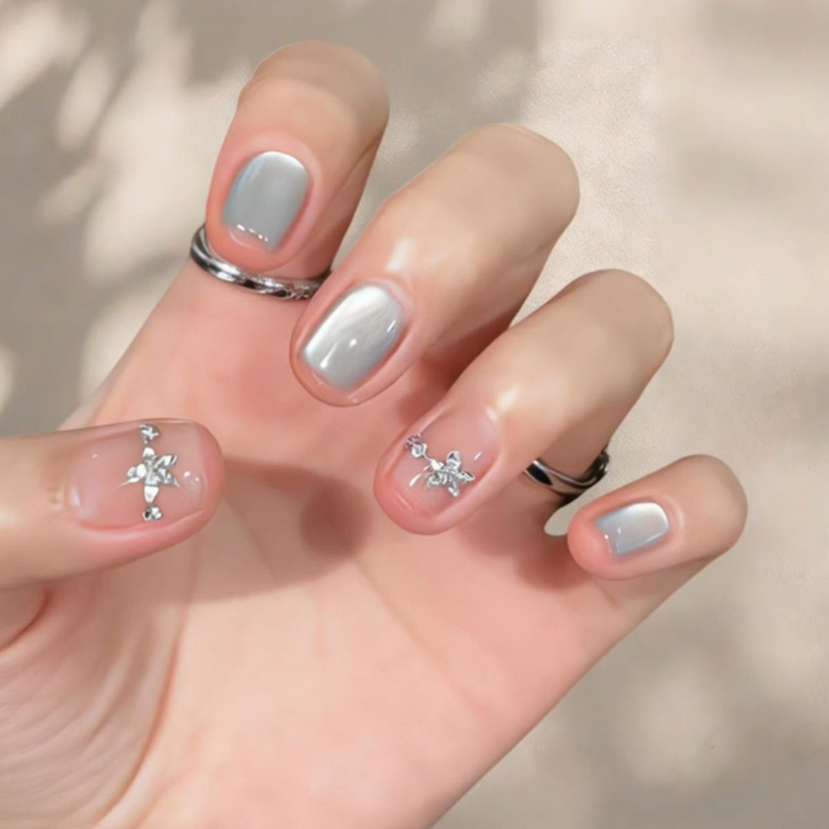 Nail Art Overlay - 24Pcs Cat's Eye Simple Glitter Nails