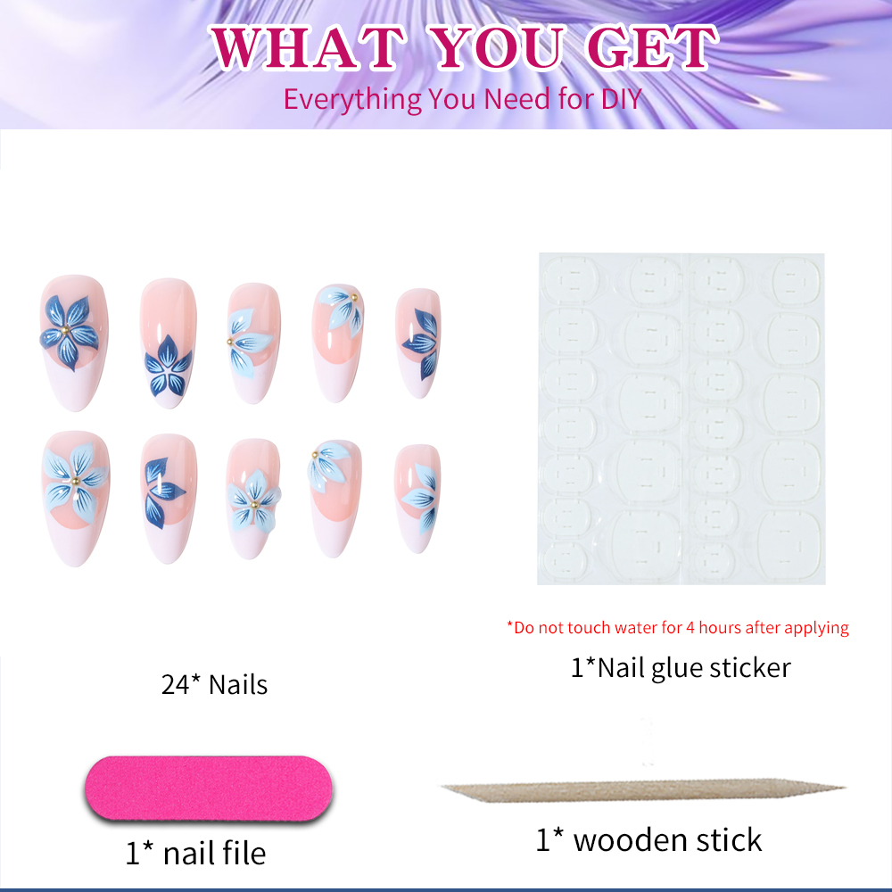 24pcs Almond 3d gel flower whi - огляд і ціна Nail Art Jelly