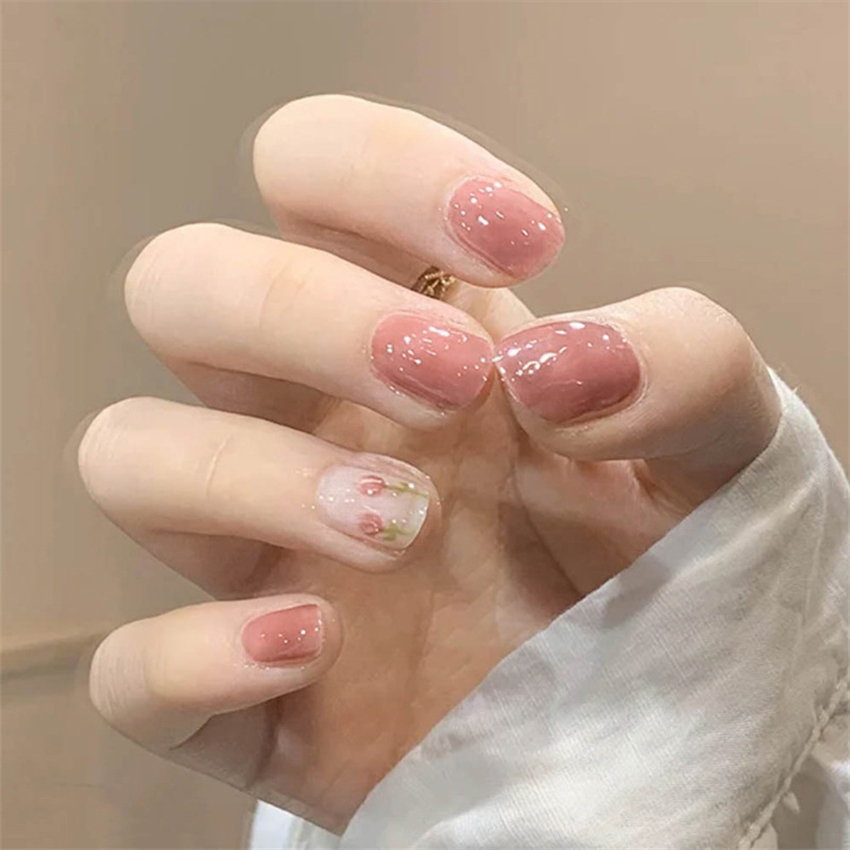 24PCS Short Acrylic Golden Hea - огляд і ціна Nail Art Glossy