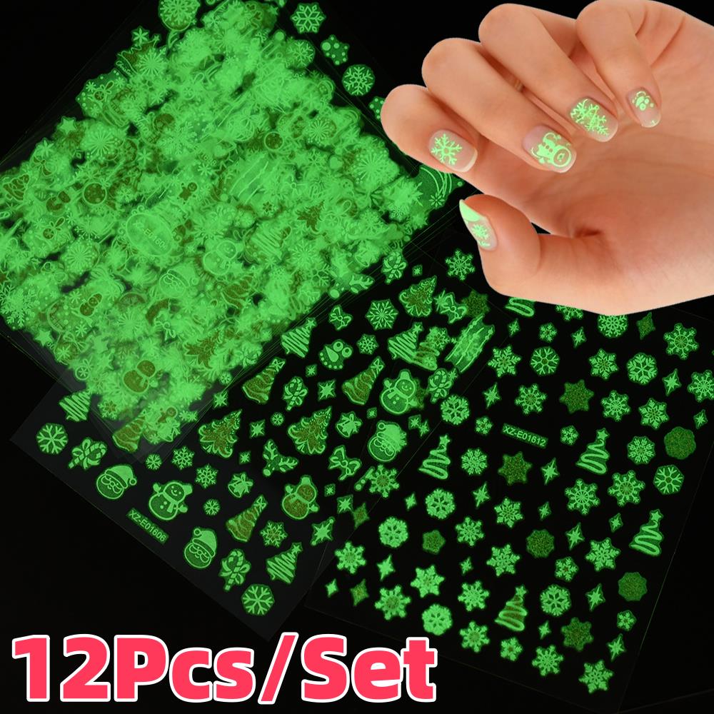 12Pcs/Set 3D Luminous Christma - огляд і ціна Nail Art Xmas Tree