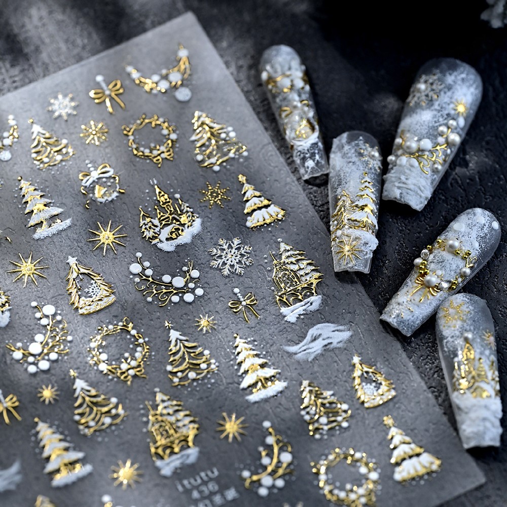 5D Embossed Gold Castle/Garlan - огляд і ціна Nail Art Xmas Tree