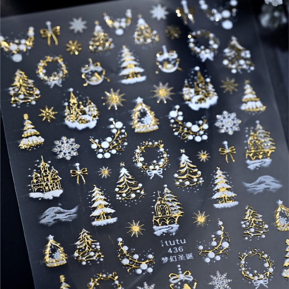 5D Embossed Gold Castle/Garlan - огляд і ціна Nail Art Xmas Tree