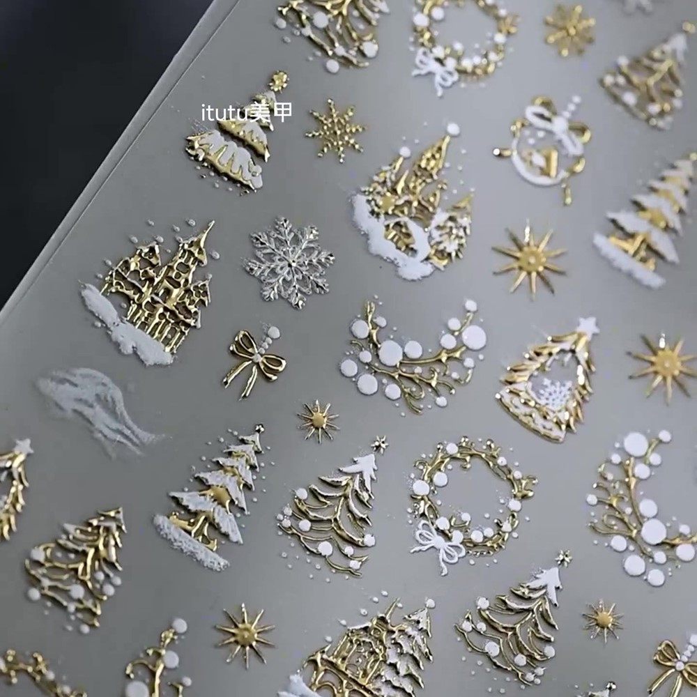 5D Embossed Gold Castle/Garlan - огляд і ціна Nail Art Xmas Tree